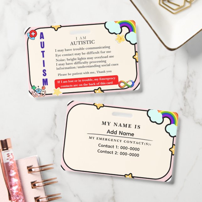 Crachá I Have Autism ID Personalized Autistic Name Badge (Escritório)