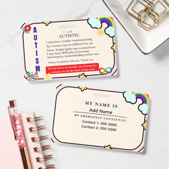 Crachá I Have Autism ID Personalized Autistic Name Badge (Escritório)