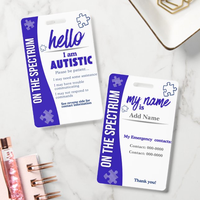 Crachá I Have Autism ID Personalized Autistic Name Badge (Escritório)