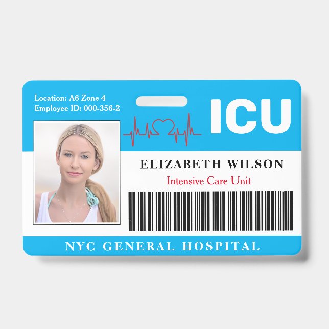Crachá ICU| ID de Foto do Funcionário da Unidade de Cuida (Frente)