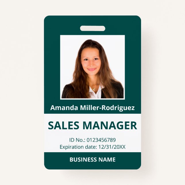 Crachá ID Branco Azul-Verde de Foto do Funcionário Person (Frente)