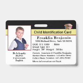 Crachá Id Cartão De Identificação Child Photo Emergency