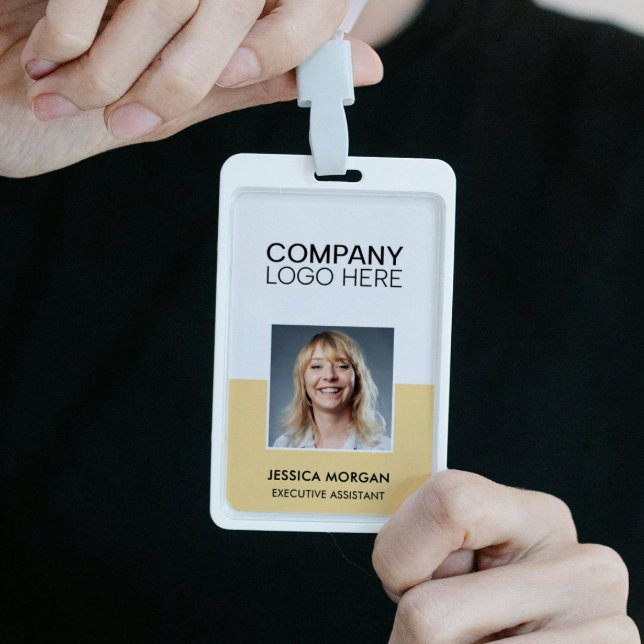 CRACHÁ ID CORPORATE LOGO EMPLOYEE PHOTO LIGHT YELLOW (Criador carregado)
