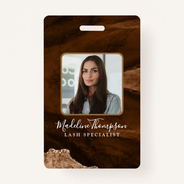 Crachá ID da Empresa Comercial de Agate Dourado para Fáci (Frente)