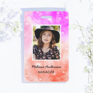 Crachá ID da Equipe do Salão Peach Purple