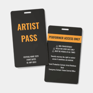 Crachá ID de Acesso de Artista Performer Laranja Personal