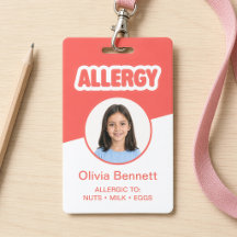 ID de Alergia Alimentar Infantil Vermelho Moderno