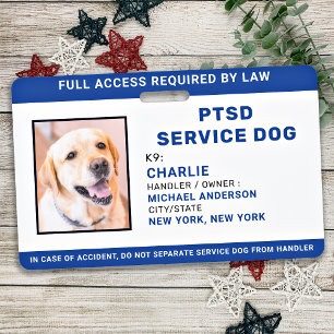 Crachá ID de Cão de Serviço PTSD de Azul Branco Personali