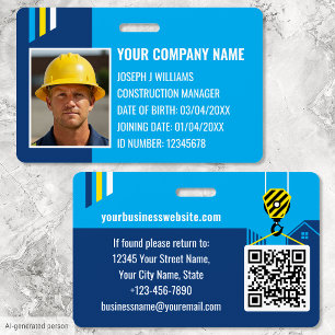 Crachá ID de Construção Personalizada Trabalho Código QR