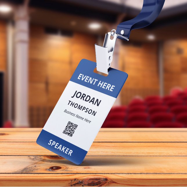 Crachá ID de evento de código QR azul escuro simples prát (Criador carregado)