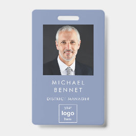Crachá ID de Foto Corporativa Azul Moderno