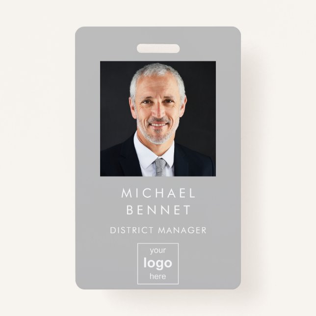 Crachá ID de Foto Corporativa da Cinza Moderna (Frente)