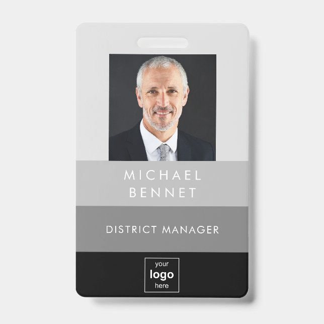 Crachá ID de Foto Corporativa da Cinza Negra Moderna (Frente)