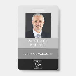 Crachá ID de Foto Corporativa da Cinza Negra Moderna