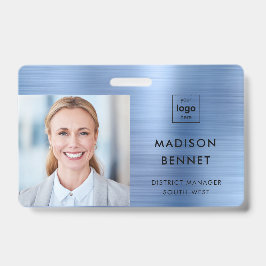 Crachá ID de Foto Corporativa Metálica Azul Moderna