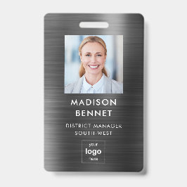 Crachá ID de Foto Corporativa Metálica Preta Moderna