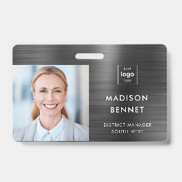 Crachá ID de Foto Corporativa Metálica Preta Moderna