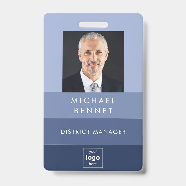 Crachá ID de Foto da Empresa Azul Moderna (Frente)