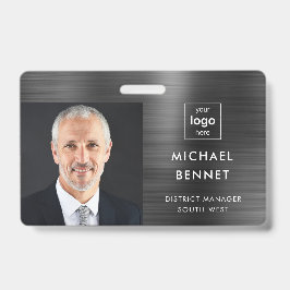 Crachá ID de Foto da Empresa Negra Metálica Moderna