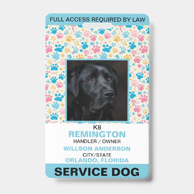 Crachá ID de Foto do Cachorro Branco do Serviço Branco Pe (Frente)