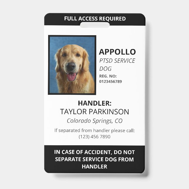 Crachá ID de Foto do Cachorro Branco Preto (Front)