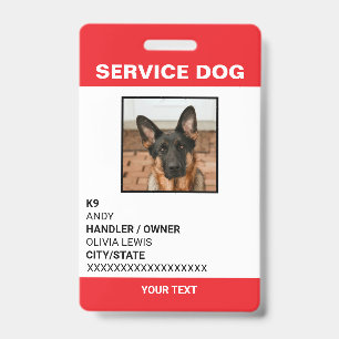 Crachá ID de Foto do Cachorro do Serviço de Cartão Ada Pe