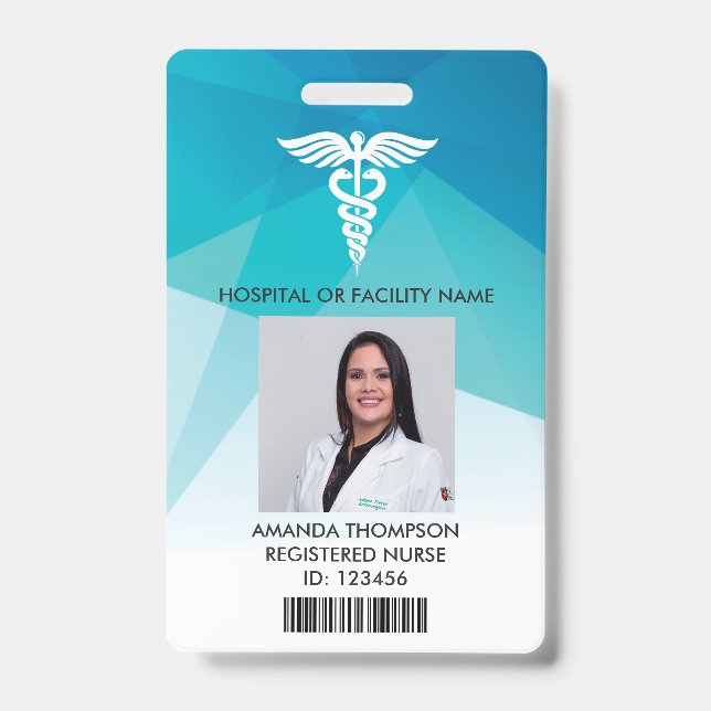 Crachá ID de Foto do Enfermeiro Registrado Geométrico Azu (Frente)