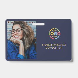 Crachá ID de Foto do Funcionário da Empresa Simples Azul 