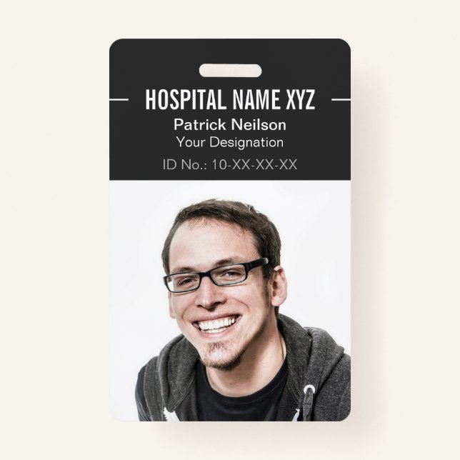 Crachá ID de Foto do Funcionário do Clean Cinza Professio (Frente)