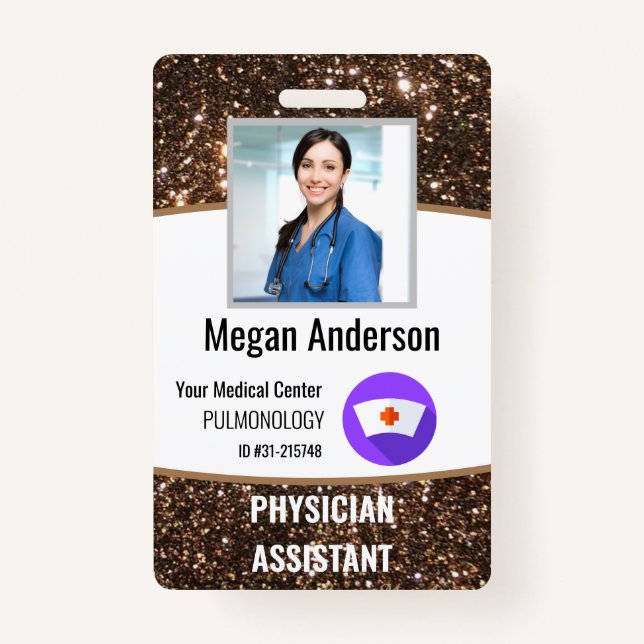 Crachá ID de Foto do Funcionário do Glitter Hospitalar Pe (Frente)