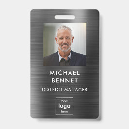 Crachá ID de Foto do Funcionário do Metal Negro Moderno