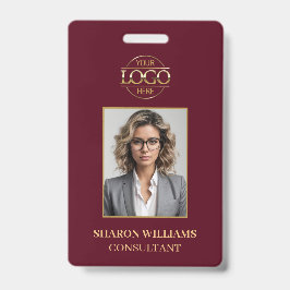 Crachá ID de Foto do Funcionário Minimalista Vermelho Mod