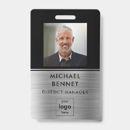 Crachá ID de Foto do Funcionário Preto do Modern Silver