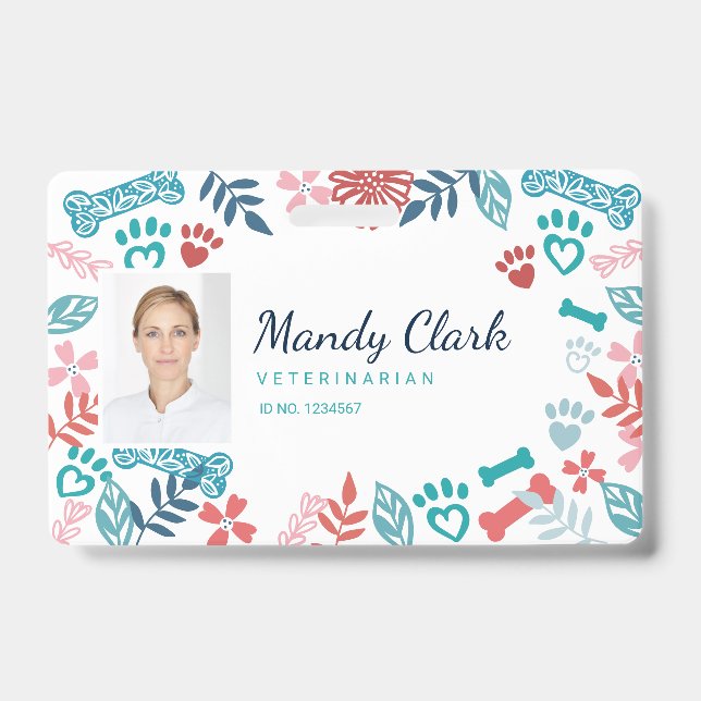 Crachá ID de Foto do Padrão de Impressão da Pet Pet Flora (Frente)