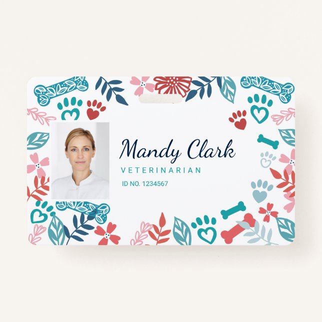 Crachá ID de Foto do Padrão de Impressão da Pet Pet Flora (Frente)