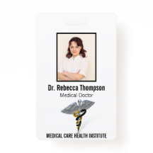 ID de Foto Dourada Preta de Prata Médica Caduceus