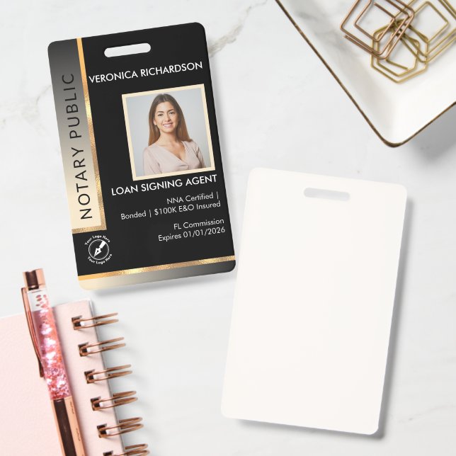 Crachá ID de Foto Notícia Dourada e Preta Profissional (Escritório)