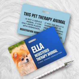Crachá ID de Foto Personalizada de Animal de Terapia Regi