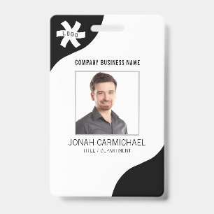 Crachá ID de Foto Preta Editável de Negócios da Empresa