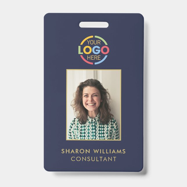 Crachá ID de Foto Simples de Funcionário Azul do Marinho  (Frente)