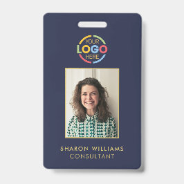 Crachá ID de Foto Simples de Funcionário Azul do Marinho 