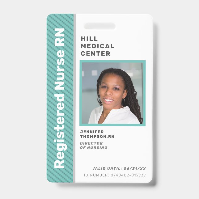 Crachá ID de Foto Verde do Funcionário Médico (Frente)