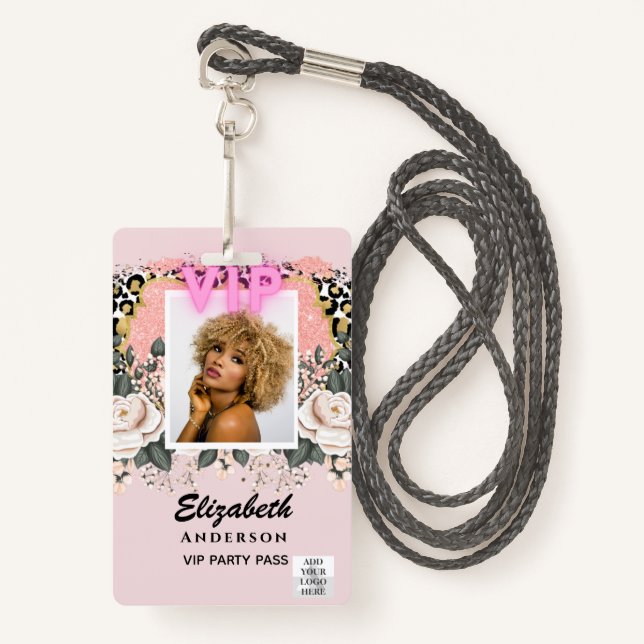 Crachá ID DE FOTO VIP - Festa, Festival, GLAM DE Evento (Frente com cordão)