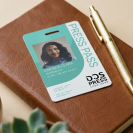 Crachá ID de Fotografia de Pressão Moderna e Mínima Azul 