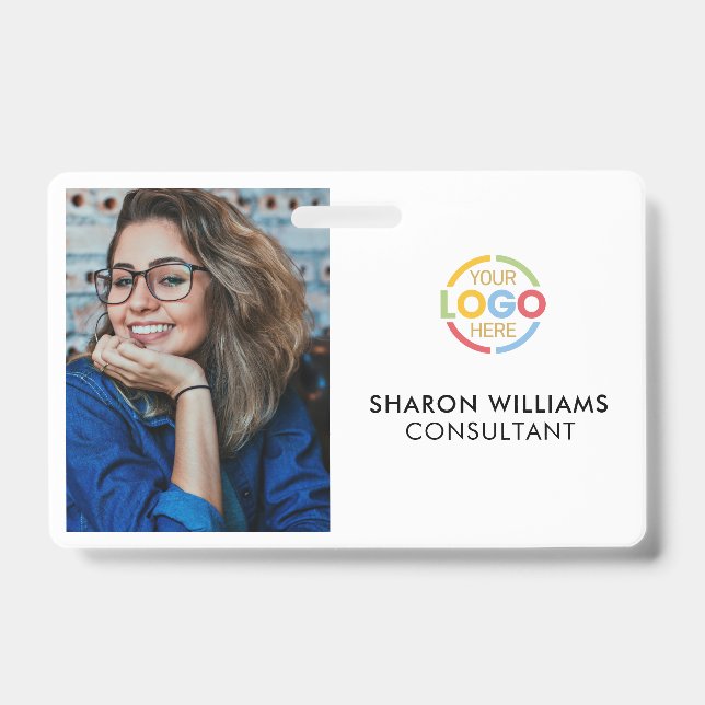 Crachá ID de Fotografia do Funcionário da Elegante Black  (Frente)