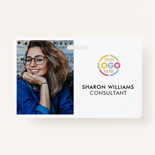 Crachá ID de Fotografia do Funcionário da Elegante Black  (Frente)