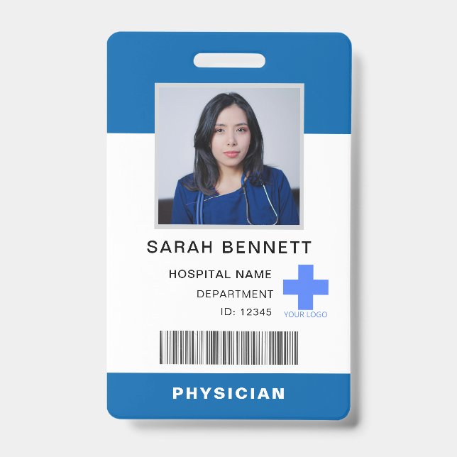 Crachá ID de Fotografia do Funcionarios Médico | Logotipo (Frente)