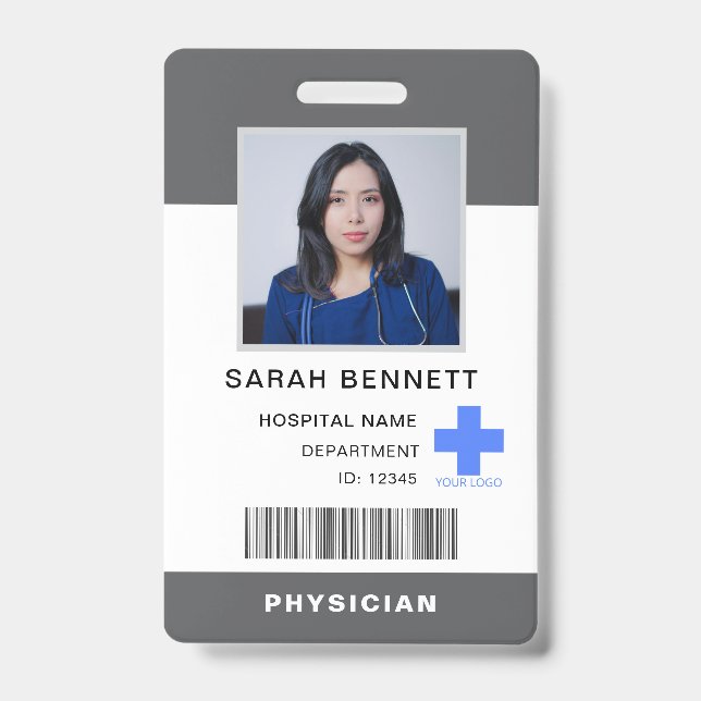 Crachá ID de Fotografia do Funcionarios Médico | Logotipo (Frente)