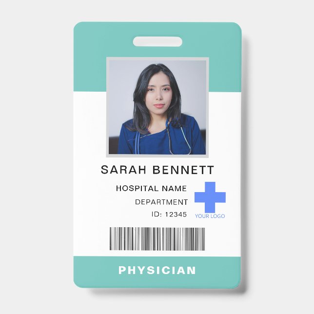 Crachá ID de Fotografia do Funcionarios Médico | Logotipo (Frente)