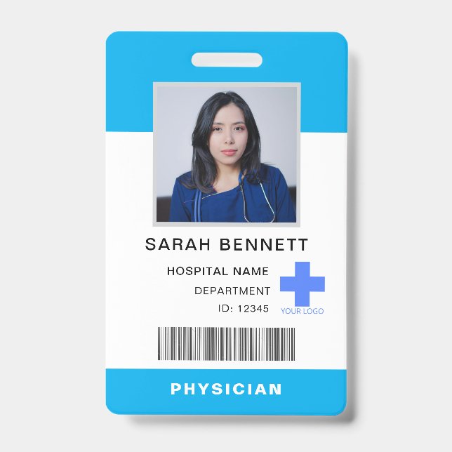 Crachá ID de Fotografia do Funcionarios Médico | Logotipo (Frente)
